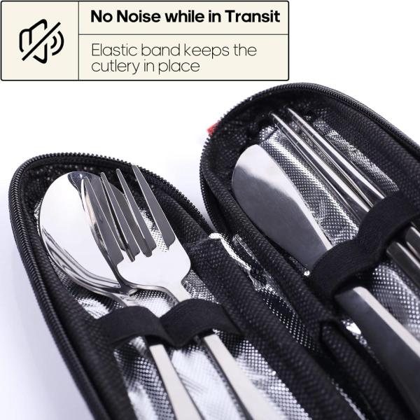 Travel Utensils with Case, Quatish Portable Silverware Set for Work, Stainless Steel Reusable Travel Cutlery Set, Fork and Spoon Set for Camping, EDC Gadgets, Silver