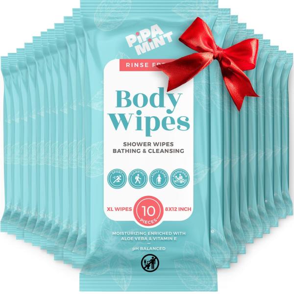 Body Wipes (20 Packs) 200 XL Shower Wipes Body Wipes for Adults Bathing, Adult wipes - Bath Wipes for Adults No Rinse, with Vitamin E & Aloe Vera, Alcohol-Free,