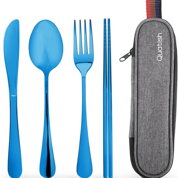 Travel Utensils with Case, Quatish Portable Silverware Set for Work, Stainless Steel Reusable Travel Cutlery Set, Fork and Spoon Set for Camping, Picnic, Gadgets