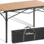 Camping Table Foldable Large Table for 4-6 Person Portable Camp Table with Aluminum Roll Up Tabletop and Carry Bag for Outdoor, Sturdy, Stable, Loads 220 Lbs