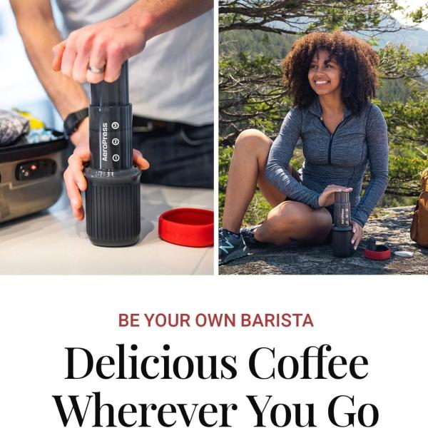 AeroPress Go Travel Coffee Press Kit - 3 in 1 brew method combines French Press, Pourover, Espresso - Full bodied coffee without grit or bitterness -