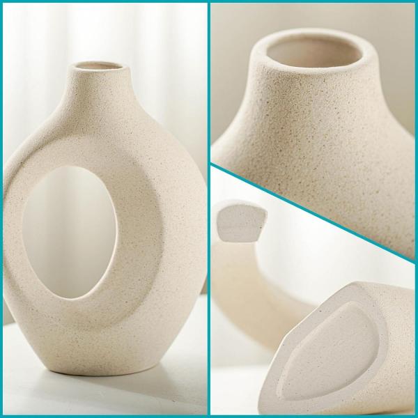 Snuggle Hollow Ceramic Vase Set of 2 - Modern Nordic Boho Decorative Ceramic Aesthetic Flower Vases