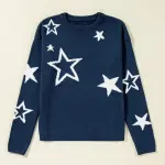 Star Round Neck Long Sleeve Sweater