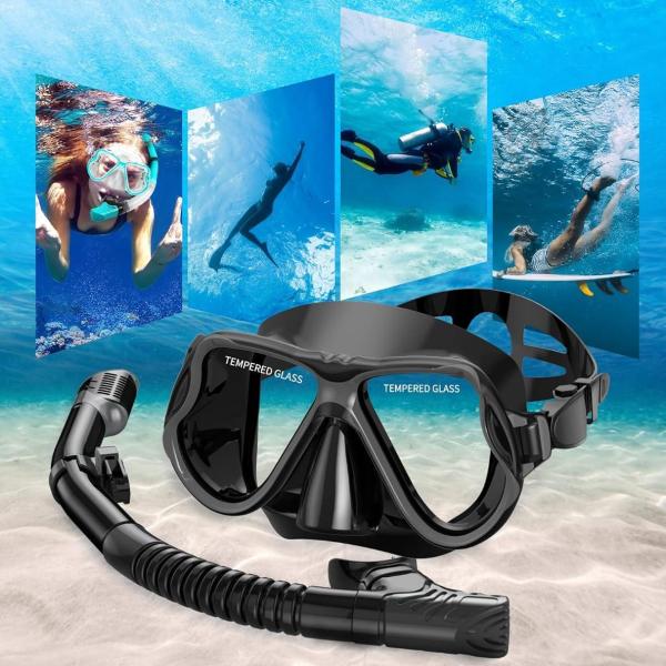 Greatever Dry Snorkel Set - Anti-Fog Scuba Diving Mask with Panoramic Wide View, Professional Snorkeling Gear