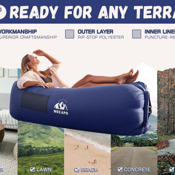 WEKAPO Inflatable Couch with Pump - Easiest Setup, Crazy Comfy & Ultralight - Blow up Lounger Chair Perfect for Hiking - Lightweight Air Sofa for Relaxing Anywhere