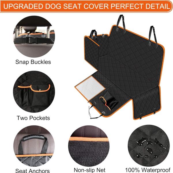 Femuar Dog Car Seat Cover with Storage Pockets Mesh Visual Window, Waterproof Nonslip , Heavy Duty Scratchproof Pet Dog Back Seat Cover Hammock for Cars Trucks and SUVs