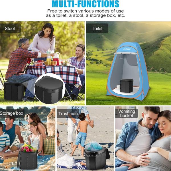 Portable Camping Toilet Folding Toilet for Adults with Lid, Retractable Toilet Paper Holder, Waterproof Porta Potty, and Carry Bag