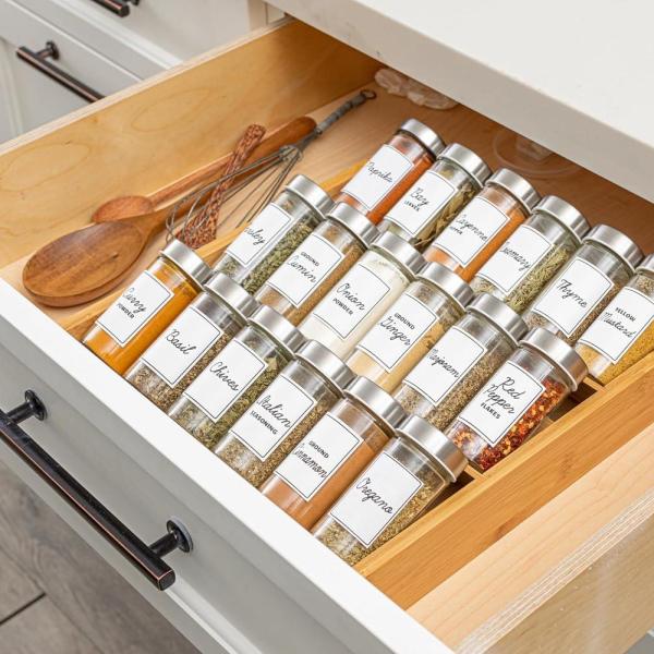 Orii Bamboo 18-Jar Compact Spice Organizer with Filled Spices Space-Saving & Stylish Kitchen Solution