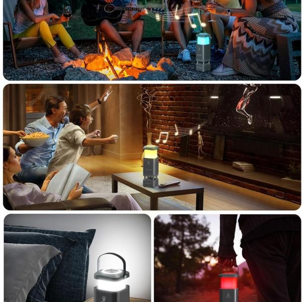 LED Camping Lantern Rechargeable, LED Lanterns with Bluetooth Speaker, RGB Camping Light, 10000mAh Power Bank, 4 Lighting Modes, IP44 Waterproof,