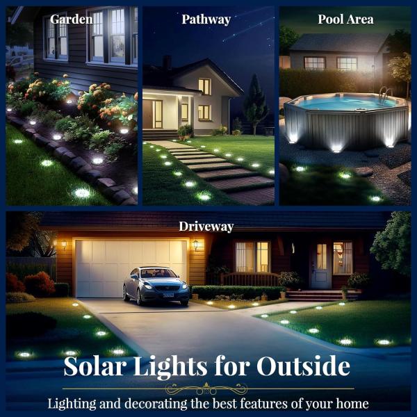 SOLPEX Solar Ground Lights, 16 Pack Solar Lights Outdoor Waterproof, 8 LED Solar Powered Landscape Lighting for Garden Yard Patio Pathway Driveway Walkway (Cool White)