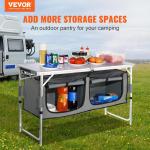 VEVOR Camping Kitchen Station, 3 Adjustable Height Folding Outdoor Camp Cooking Table with Storage Organizer, Quick Set-up for Patio BBQ Picnic Glamping Traveling