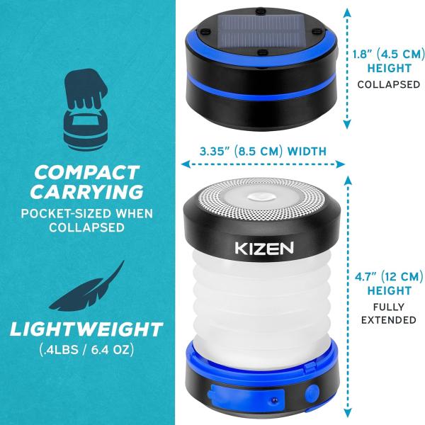 KIZEN Solar Camping Lantern - Collapsible, Rechargeable LED Lantern