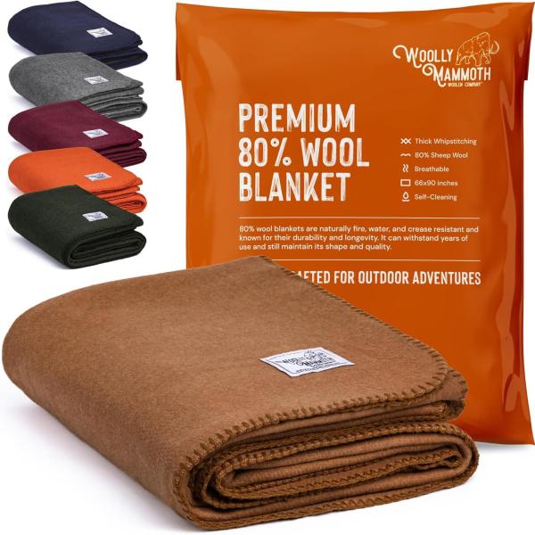 Woolly Mammoth Merino Wool Blanket - Large 66" x 90", 4LBS Camp Blanket | Throw for The Cabin, Cold Weather, Emergency, Dog Camping Gear, Hiking, Survival, Army, Outside, Outdoors