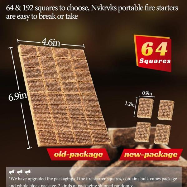 Fire Starter, Easy-Burning Fire Starter Squares for Wood Stoves, Campfires, Grill Pit and Fireplace, Natural & Waterproof BBQ Fire Starters, 64 Mini Square