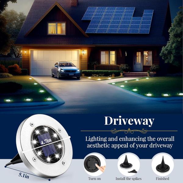 SOLPEX Solar Ground Lights, 16 Pack Solar Lights Outdoor Waterproof, 8 LED Solar Powered Landscape Lighting for Garden Yard Patio Pathway Driveway Walkway (Cool White)