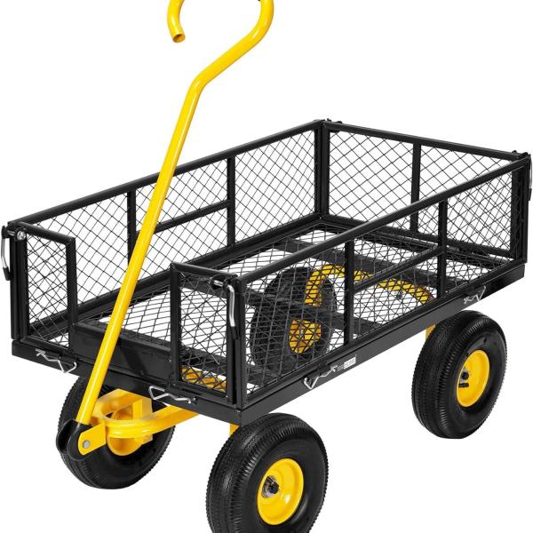 VIVOHOME Heavy Duty Mesh Steel Garden Cart 880 Lbs Capacity Utility Wagon with Folding Removable Sides 10" Noise-Reducing Wheels