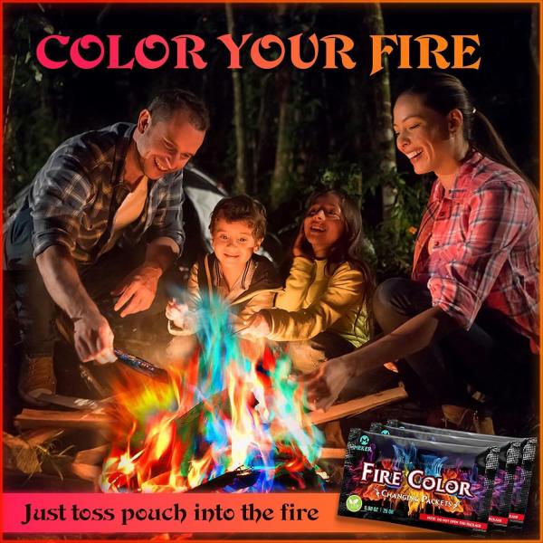 MEKER Fire Color Changing Packets - Fire Pit, Campfires,Bonfire - Magic Colorful Changing Fire - Perfect Fire Camping Accessories for Kids & Adults (48 Pack)