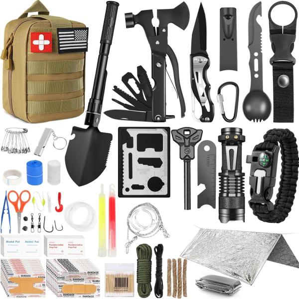 Survival Kits, 149Pcs Survival Gear First Aid Kit IFAK with Molle System Essential Camping Gear Emergency Medical Supplies for Car Fishing Hunting Outdoor Adventure