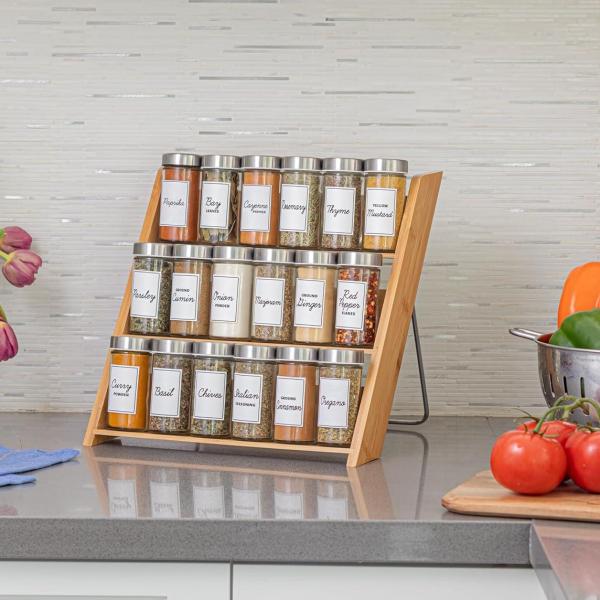 Orii Bamboo 18-Jar Compact Spice Organizer with Filled Spices Space-Saving & Stylish Kitchen Solution