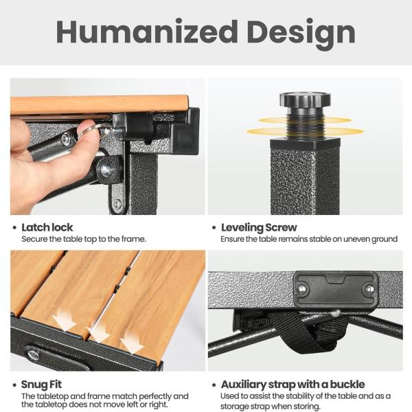 Camping Table Foldable Large Table for 4-6 Person Portable Camp Table with Aluminum Roll Up Tabletop and Carry Bag for Outdoor, Sturdy, Stable, Loads 220 Lbs
