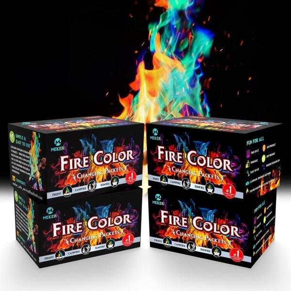 MEKER Fire Color Changing Packets - Fire Pit, Campfires,Bonfire - Magic Colorful Changing Fire - Perfect Fire Camping Accessories for Kids & Adults (48 Pack)