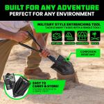 RHINO USA Folding Survival Shovel w/Pick - Heavy Duty Carbon Steel Military Style Entrenching Tool for Off Road, Camping, Gardening, Beach, Digging Dirt, Sand