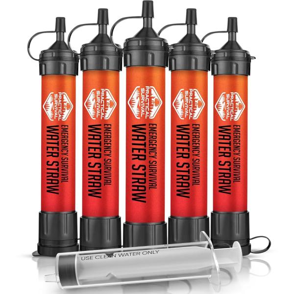 5 High-Capacity Emergency Water Straws – Lightweight, Reusable, 1800-gallon Filters for Camping, Hiking, Travel, Biking, Survival, and Emergencies. No Expiration Date