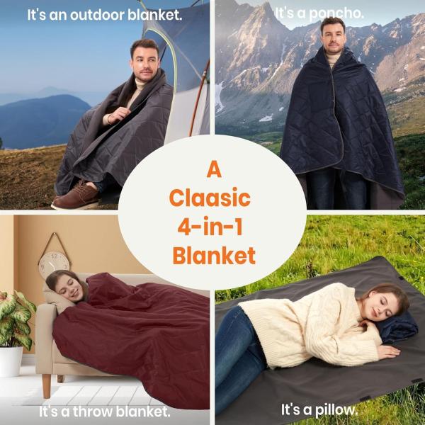 4-in-1 Outdoor Blanket, Large Thickened Stadium Blanket, 81"x57", Fleece Camping Blanket, Waterproof, Windproof, Portable, Great for Stadium, Camping, Hiking, Picnic.