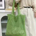 Women's Eco-Friendly Lightweight Stylish Green Openwork Cotton Tote Bag