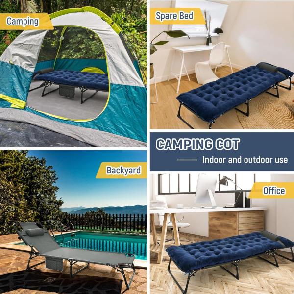 ropoda Camping Cot, Adjustable 4-Position Folding Cot with Cozy Mattress, Lawn Chair Camping Cots for Adults with Durable Fabric and Steel Frame, Spare Bed, Patio