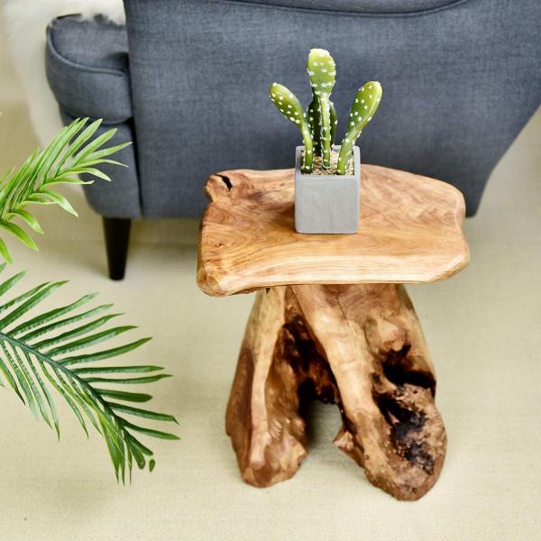 WELLAND Tree Stump Stool 14" Natural Live Edge Side Table Cedar Stump Mushroom Stool for Indoor & Outdoor Use