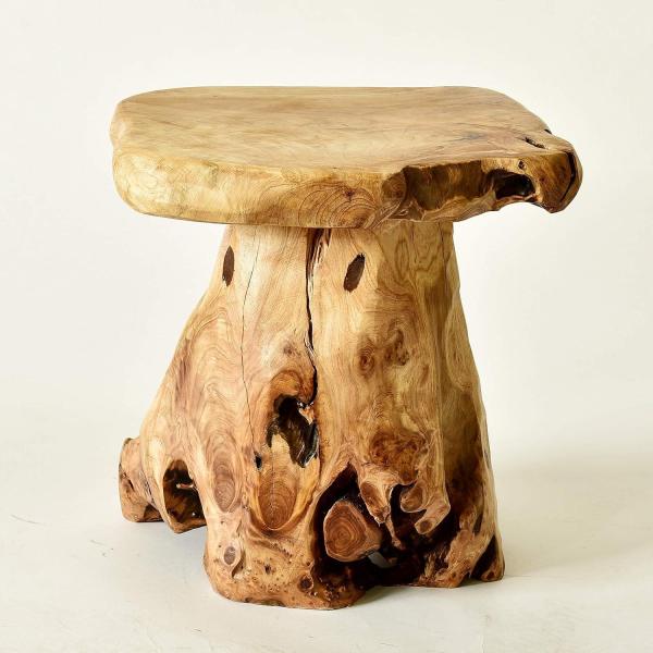 WELLAND Tree Stump Stool 14" Natural Live Edge Side Table Cedar Stump Mushroom Stool for Indoor & Outdoor Use