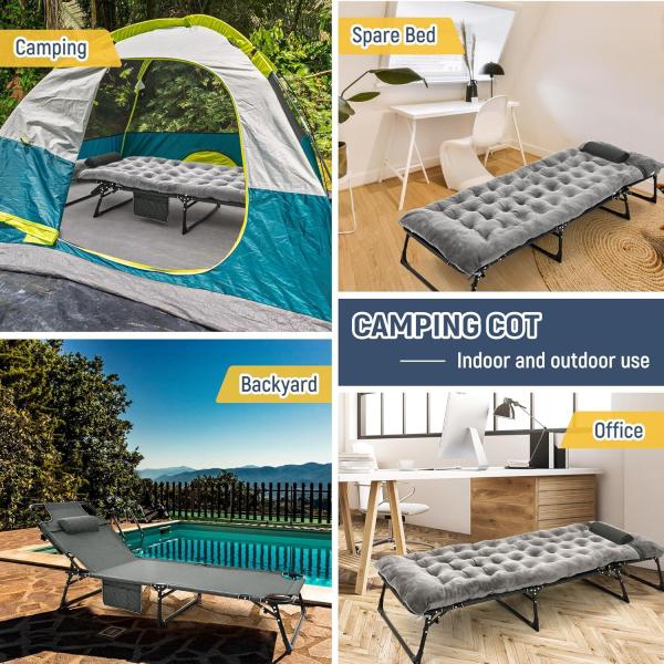 ropoda Camping Cot, Adjustable 4-Position Folding Cot with Cozy Mattress, Lawn Chair Camping Cots for Adults with Breathable Fabric Steel Frame, Spare Bed, Patio