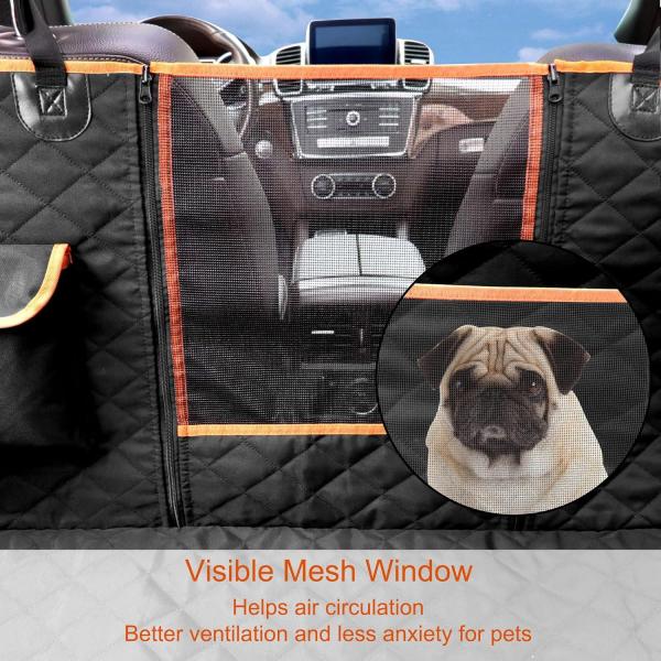 Femuar Dog Car Seat Cover with Storage Pockets Mesh Visual Window, Waterproof Nonslip , Heavy Duty Scratchproof Pet Dog Back Seat Cover Hammock for Cars Trucks and SUVs