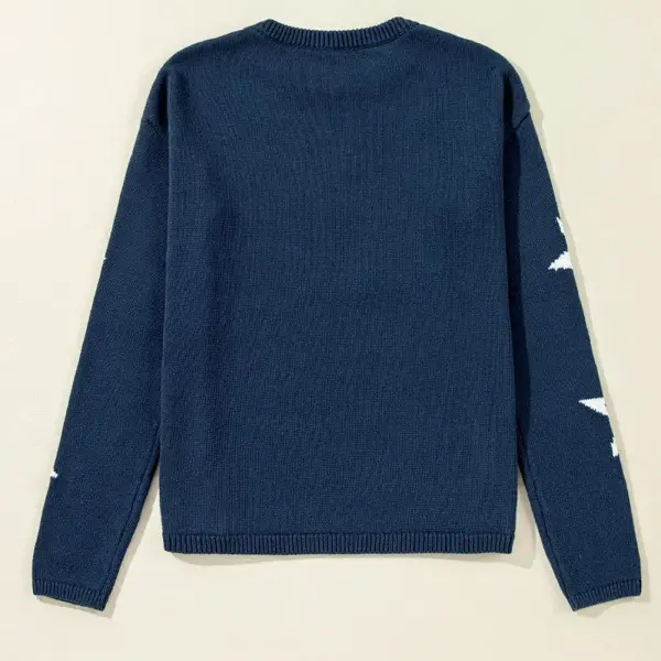 Star Round Neck Long Sleeve Sweater