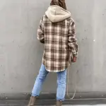 Plaid Dropped Shoulder Hooded Jacket