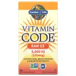 Garden of Life Vitamin Code RAW Vitamin D3 5,000 IU 125 mcg Whole Food Supplement with Probiotics & Enzymes 60 Vegetarian Capsules