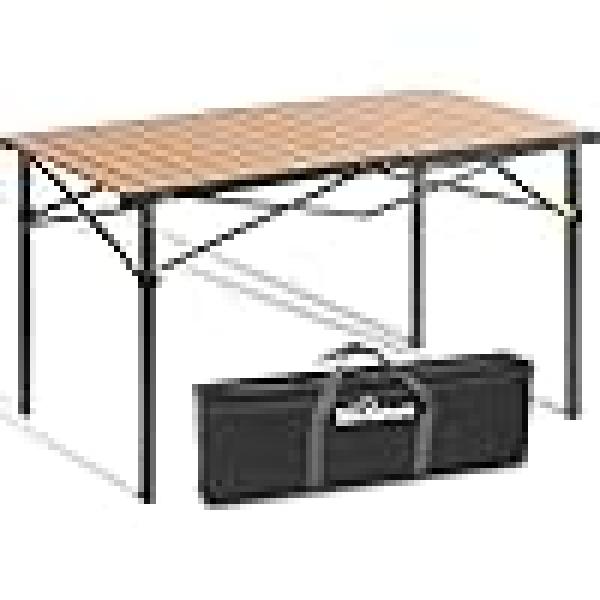 Camping Table Foldable Large Table for 4-6 Person Portable Camp Table with Aluminum Roll Up Tabletop and Carry Bag for Outdoor, Sturdy, Stable, Loads 220 Lbs